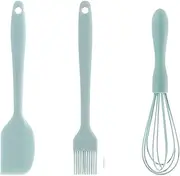 3-Piece Silicone Baking Set-Cake Cream Spatula, Egg Whisk & Barbecue Oil Brush for Home Baking and Cooking(Green)