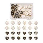 24pcs Heart 12 Constellation Alloy Enamel Charms Sequins Dangle Pendants 12x14mm