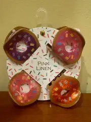 NWT Pink Linen Frosted Donut CLAW Hair Clips Set Of 4 With Sprinkles Doughnut