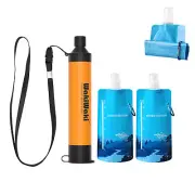 Personal Straw Water Filter&2xCollapsible Water Bottle/Pouches Purifier Survival