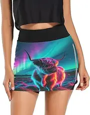 [RPLIFE] Neon Highland Cattle Activewear Skort, Tennis Skort High Waist, Shorts Women Casual Summer