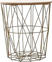 GizmoSynth Nesting Retro Wire Coffee Tables, Home Nesting End Tables with Wood Tops and Metal Wire Basket, Round Metal Basket Nesting Accent Side End Tables with Storage for Living Room Bedroom Home