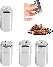 4Pcs Mini Salt Shakers Small Stainless Steel Shakers， On The Go 5 ml and Pepper Shakers，S/P Holes