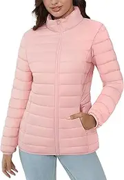 [MAGCOMSEN] Women's Puffer Jacket Lightweight Quilted Padded 4 Pockets Zip-up Stand-collar Winter Fleece Coat