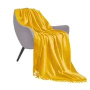 SOGA Yellow Acrylic Knitted Throw Blanket Solid Fringed Warm Cozy Woven Cover Couch Bed Sofa Home Decor