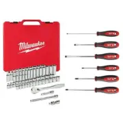 Milwaukee Mechanic Tool Set 3/8 In SAE Metric Ratchet Socket Hand Tool 56 Piece