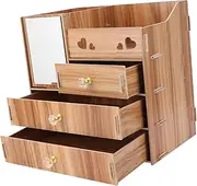 Healeved 1pc Multifunctional Desktop Cosmetics Storage Box with Mirror Cherry Drawer Organizer for Makeup Practical Skincare Storage Rack for Vanity and Bedroom Use