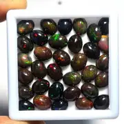 Natural Ethiopian Black Opal Oval Cabs Loose Stone 8 Pcs 7*9 MM 10 CT
