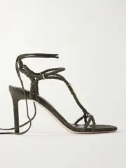 [TOM FORD] TOM FORD - Lily Embellished Braided Suede Sandals - Army green - IT41.5 IT 41.5 Green