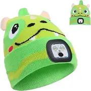 [APODESS] Children's Hat with LED Light Winter Hat Kids LED Hat USB Rechargeable 4 LED Lamp Winter Warm Headlamp Knitted Hat Light Hat Kids Gift Ideas Christmas for Boys Girls