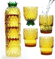 Gökotta Set of 4 Pineapple Glasses | Handmade Orange Stacking Cocktail Drinking Glass | Water Cups Coffee Mugs | 4PCS 250ml