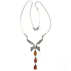 925 Solid Sterling Silver Cognac Baltic Amber Chain Beautiful Necklace 17 in