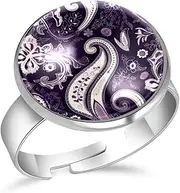 [FVQL] Ring for Women Girls, floral leaf abstract pattern, 0.67inch/1.7cm, Glass, glass
