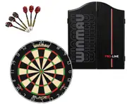 Winmau Blade 6 Dart Board + Pro Line Dartboard Cabinet + Darts Set