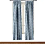 Rhomboid Jacquard Curtain, Blackout Lined Drapes, Two-Toned Damask Diamond, 50W x 63L Lake Blue Panel Rod Pocket Without 1" Header (1 Panel) ChadMade Nina Collection