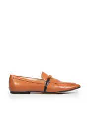 Brown Leather Logo Chain Loafers
