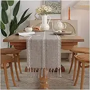 Aufondof Boho Table Runner Farmhouse Table Runner,13" x 90" Long Rustic Coffee Table Runners Cotton Macrame Spring Table Runners with Tassel for Wedding Kitchen Dining Room Table Home Decor ﻿