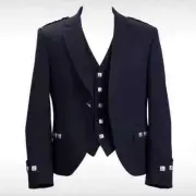 Mens Black Argyle Kilt Jacket And Vest Scottish Traditional Wedding Kilts Jacket