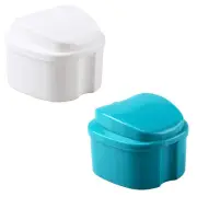 2 Pack Colors Denture Bath Case Cup Box Holder Storage Soak Container for Travel