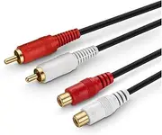 JSJ Premium 2RCA Extension Cable 1.8M Stereo Audio Red White Jack 2 RCA Male to Female Extending Cord Gold Plated for Speaker AMP TV Player Sound