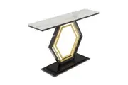 Vibe Geeks Console Table Sintered Stone Top Narrow Entryway Sofa Side Table Geometric Base