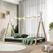 Oikiture Single Wooden Bed Frame Kids with Mattress Wooden Timber Platform Bed with Slat Support for Toddlers, Wood