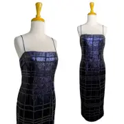 NEW Misha Collection Midi Dress Womens 4 Blue Aurelie Beaded Sequin Navy Metalli