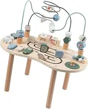 harayaa Wooden Activity Table Activity Center Portable Track Maze Wooden Sensory Play Table Sensory Toy for Kids Boys Girls Infant