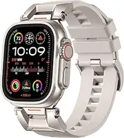 Bandletic R-Steel FKM Band Designed for Apple Watch Ultra 2 /Apple Watch Ultra 49mm, Rugged Fluoroelastomer Strap with Metal Connector for iWatch Bands Series 9/8/SE2/7/6/SE/5/4/3/2/1 45mm/44mm/42mm