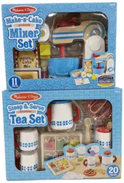 Melissa & Doug Steep & Serve Tea Set + Make A Cake Wooden Mixer Set Pretend Play