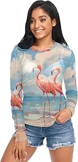 [RPLIFE] Pink Flamingos Beach Womens Mesh Top, Transparent Tops for Women Sexy S-XXL, Pink Flamingos Beach, XX-Large