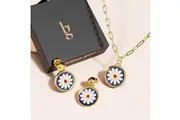 Boxed Bullion Blue Blossom Necklace and Earring Set in Gold