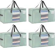 [VENO] 4 Pack Moving Bags, Comforter and Blanket Storage Bags for Closet, Moving Boxes, Boxes with Lids Alternative, College Dorm Packing Supplies, Foldable Heavy-Duty Tote (Light Green Matte, 4 Pack)
