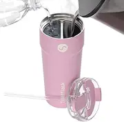 Splitflask 2-in-1 Hot & Cold Vacuum Insulated Tumbler, 30oz Stainless Steel Dual Chamber, Leak-Proof, BPA-Free, Cup Holder Friendly, Travel Mug, Split Cup, 2 Drink, 2 Sides, Coffee & Water (Elle Pink)