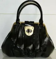 $2335 NEW Alexander McQueen Black Patent Leather Handbag Frame Bag Gold RARE!