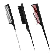 3 Pieces Hair Styling Set - Fluffy Brush, Rat Tail Comb, and Triple Teasing Comb