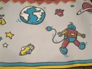 Outer Space Astronaut Aliens Spaceman Martians UFO Wallpaper Grey Border 585082