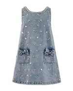 Lola + The Boys Girls' Crystal Heart Denim Bow Dress - Little Kid, Big Kid