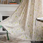 Bohemian style floral beige tassel semi shading with rod curtains for living room, bedroom, 2 pieces