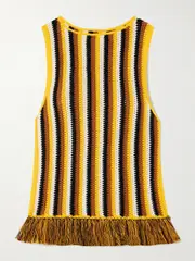 [ESCVDO] ESCVDO - Misti Fringed Striped Crocheted Cotton Tank - Yellow - small small Yellow