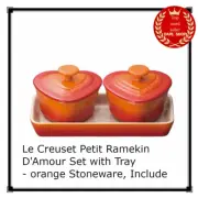 Le Creuset Petit Ramekin D'Amour Set with Tray - orange Stoneware, Include CBP