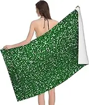 JBYJBX Green Sequin Sparkle Print Beach Towel Quick Dry Sandproof Microfiber Beach Bath Towel for Travel Pool Camping