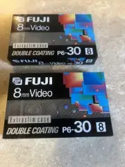 2 Fuji 8mm Video P6-30 extraslim case blank unused cassette tapes NOS