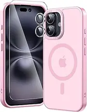 Gyizho 3 in 1 for iPhone 16 Plus Case Magnetic with 1X Screen Protector + 1X Camera Lens Protector [16FT Military-Grade Drop Protection] Translucent Matte Cover for iPhone 16 Plus 6.7", Light Pink