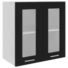 Wooden Kitchen Hanging Glass Cabinet Shelf Storage Cupboard Black 60x31x60cm