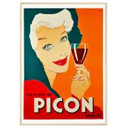 Galrie Picon Aperitif French Vintage Advertising Poster by Marcus Campbell Artwork Décor, Wood Frame, A1 60 x 84cm (23 x 33inch)