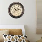 Analog Wall Clock 14 in Quartz Lightweight Frame Weathered Brown Metallic Finish