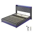 Levede Double Queen Bed Frame LED Light Gas Lift Storage Headboard USB Charging