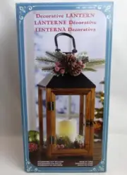 Hanging Standing Lantern & Flameless Candle Indoor Use Timer Wood Glass New