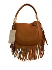 Ted Baker PINYA Braided Handle Fringe Mini Hobo Bag Brown Tan